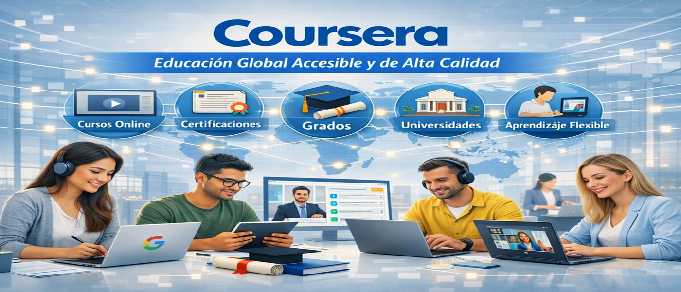 Coursera es una plataforma global de educación online, Instucional Legal Abierta Transparente Ciudadania Colaborativa Empresa Dirigente Títulos Informes Investigaciones Análisis Alianzas Gubernamentales